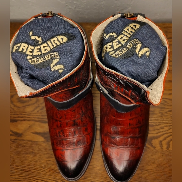 Freebird by Steven Santiago Red and Black Crocodile Motorcycle Ankle Boots - Picture 5 of 9